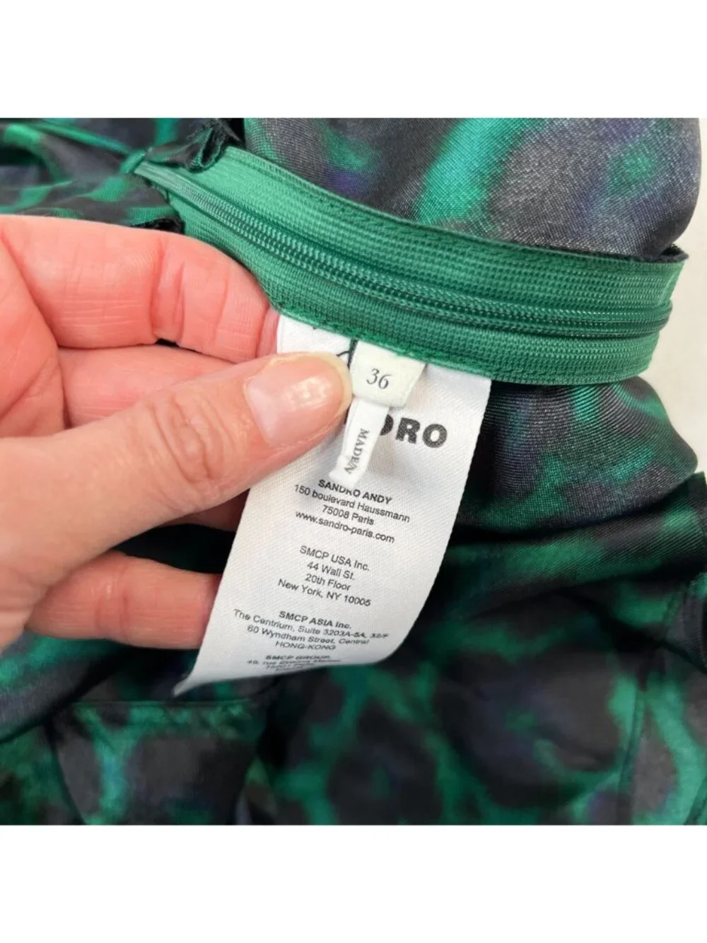 Sandro Amazonie Leopard Print Satin Midi Slip Dress Green Animal Print US 4 - Picture 15 of 16